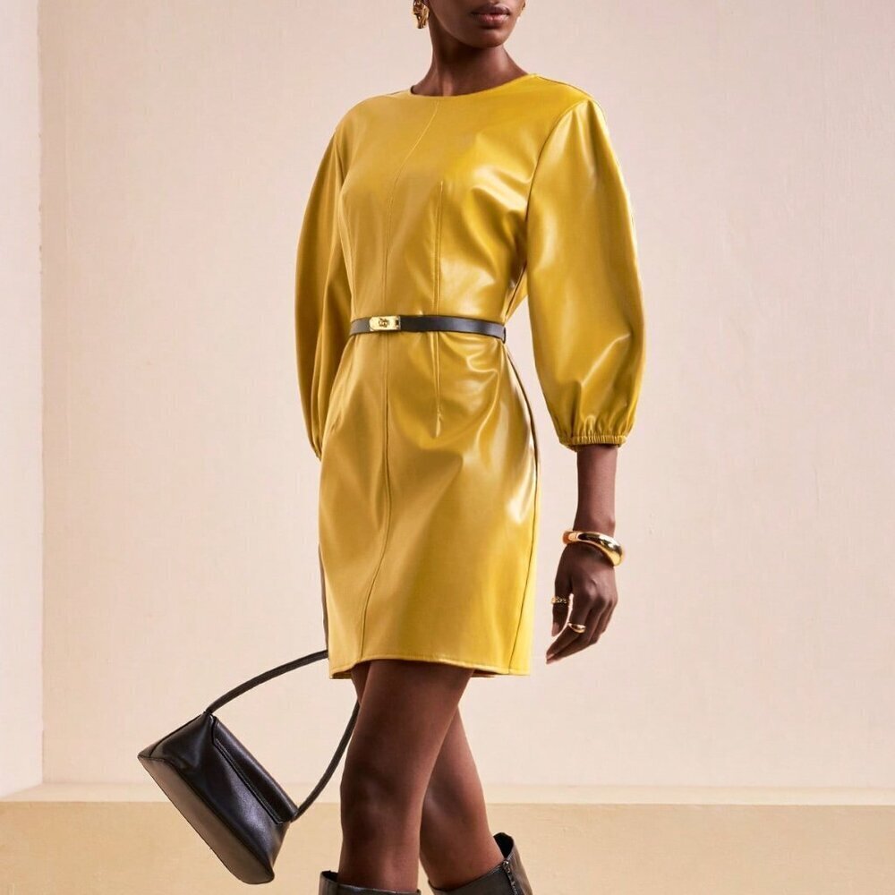 Yellow Elegant Women's Mini Dress - Picture 2 of 7